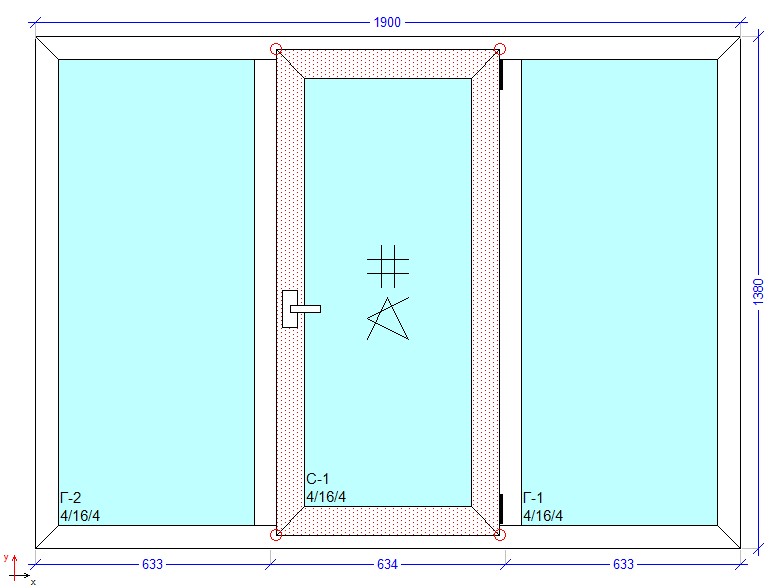 Чертеж трехстворчатого окна