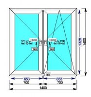 Пластиковое окно Rehau Action - Двустворчатое окно 1400 мм./1400 мм.