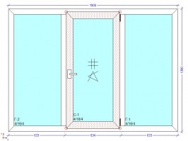 Окно 1950 мм.\1350 мм. с центральной створкой под ключ