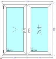 Двустворчатое окно 1300 мм.\ 1350 мм. под ключ
